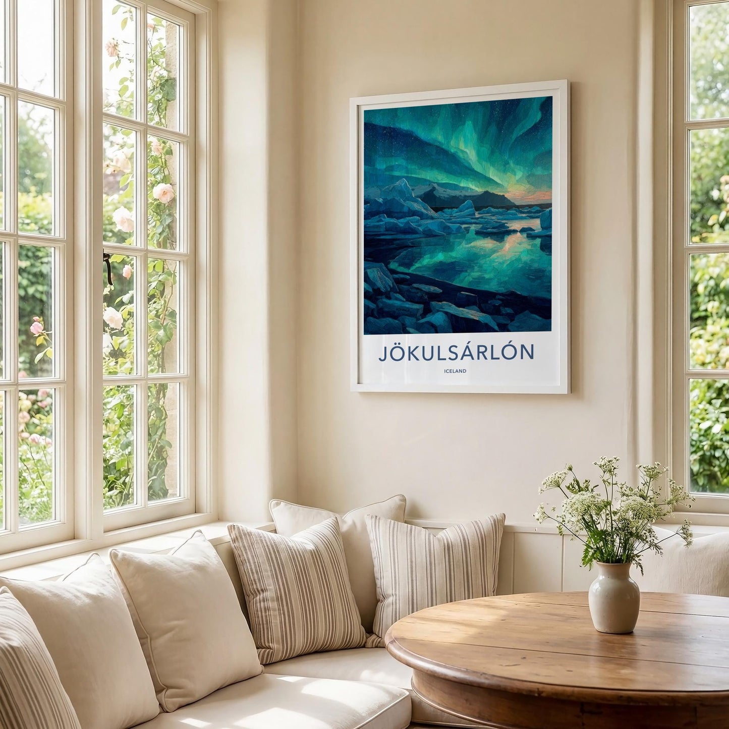 Jokulsarlon Poster - Iceland Travel Art - Glacier Lagoon Aurora Home Decor