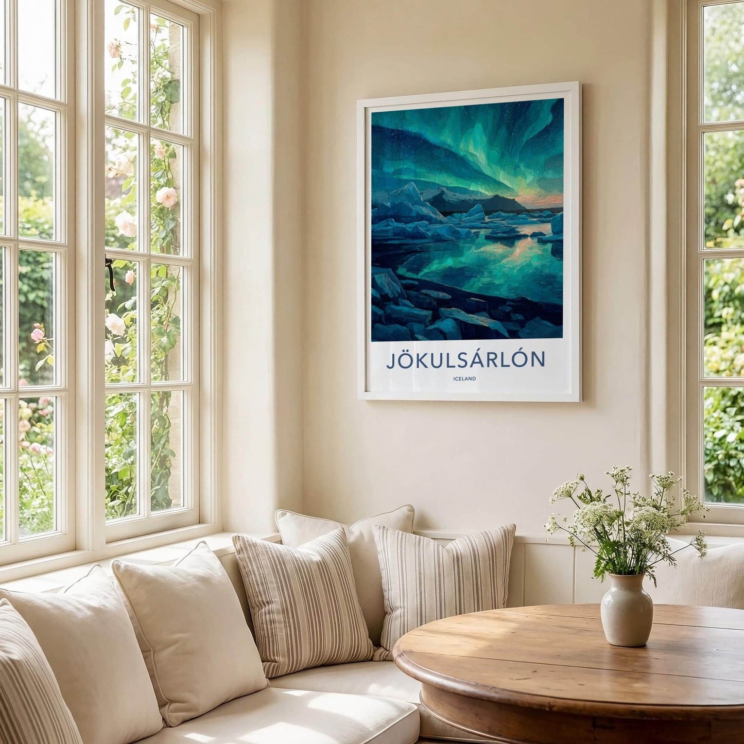 Jokulsarlon Poster - Iceland Travel Art - Glacier Lagoon Aurora Home Decor