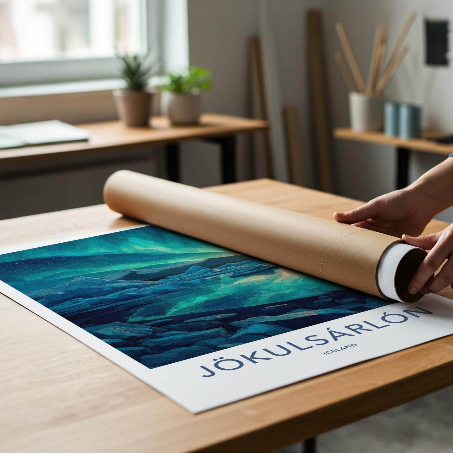 Jokulsarlon Poster - Iceland Travel Art - Glacier Lagoon Aurora Home Decor
