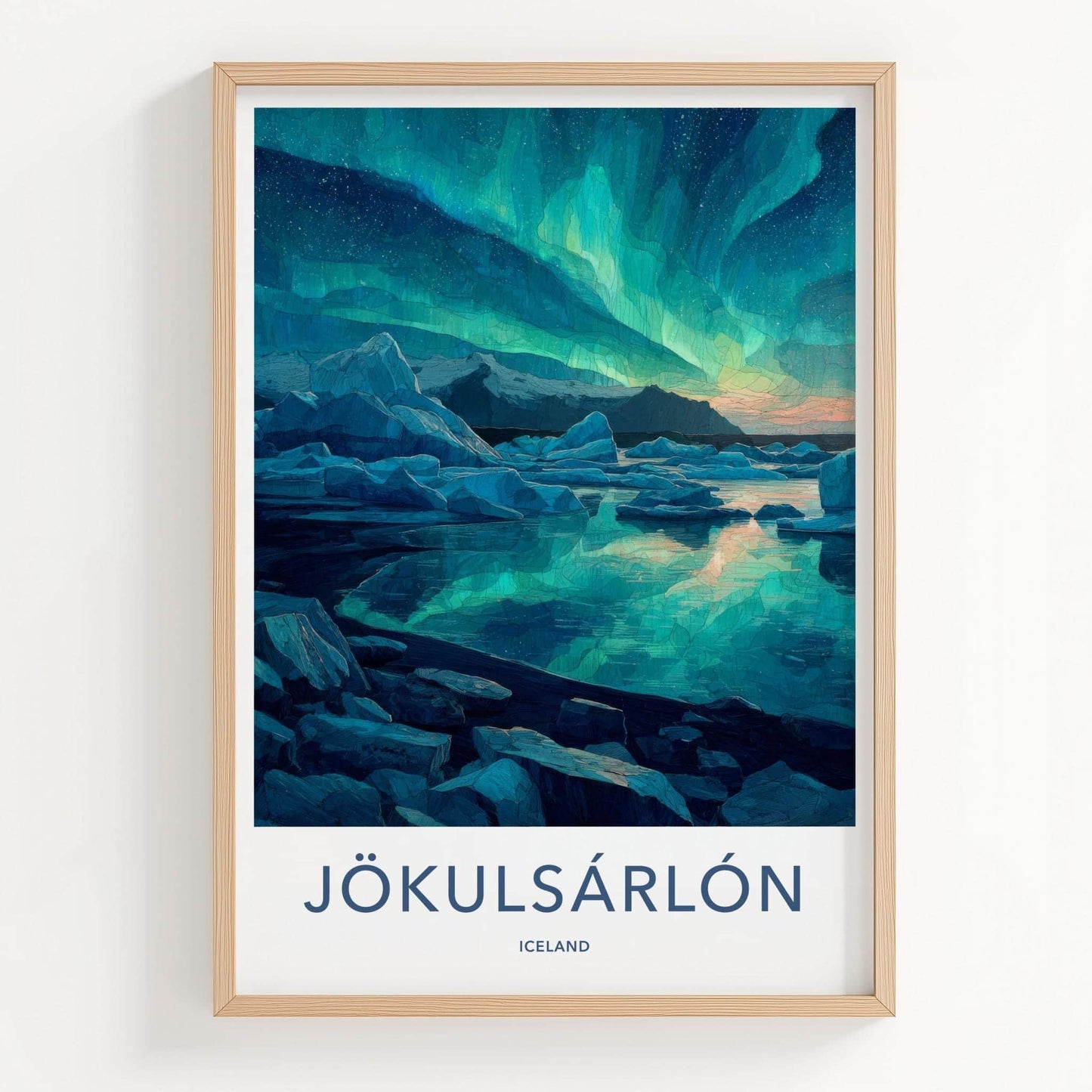 Jokulsarlon Poster - Iceland Travel Art - Glacier Lagoon Aurora Home Decor