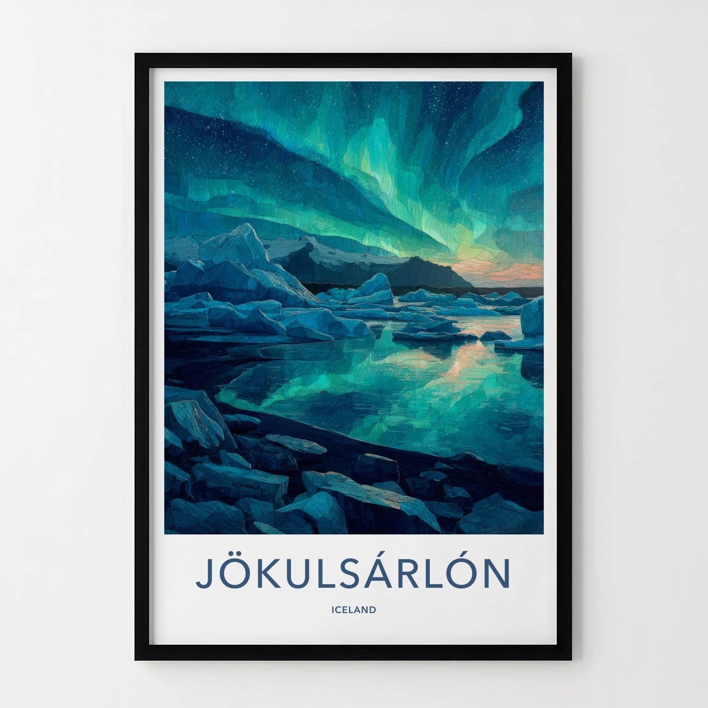 Jokulsarlon Poster - Iceland Travel Art - Glacier Lagoon Aurora Home Decor