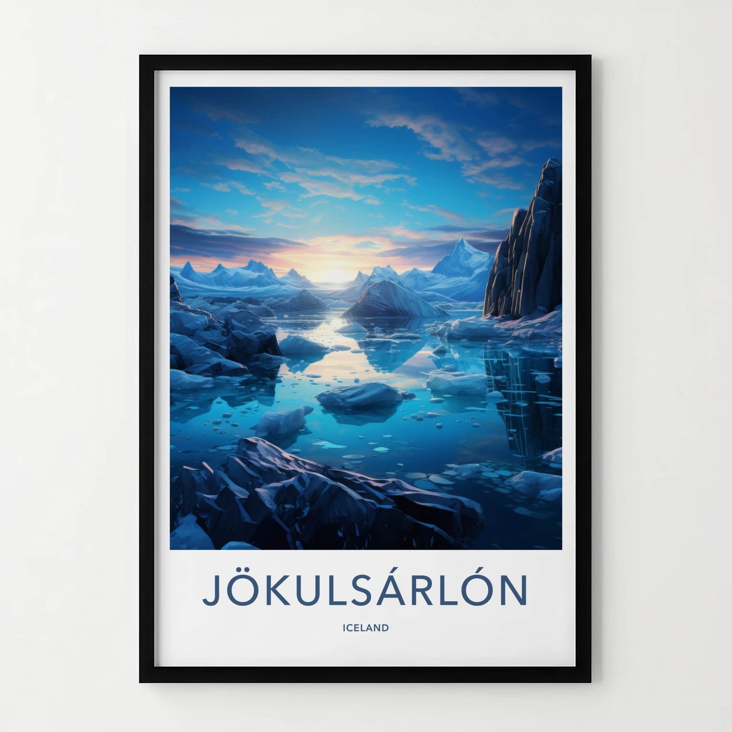 Jokulsarlon Poster - Iceland Travel Art - Iceberg Lagoon Sunset Home Decor