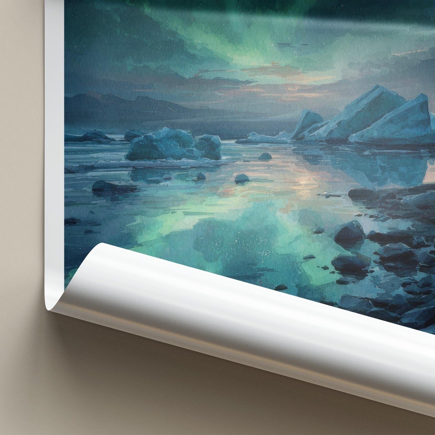 Jokulsarlon Poster - Iceland Travel Art - Icebergs Aurora Reflection Home Decor
