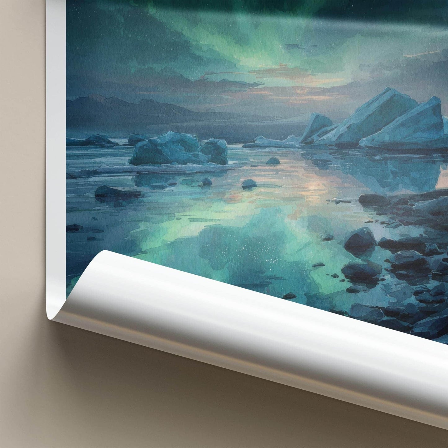 Jokulsarlon Poster - Iceland Travel Art - Icebergs Aurora Reflection Home Decor