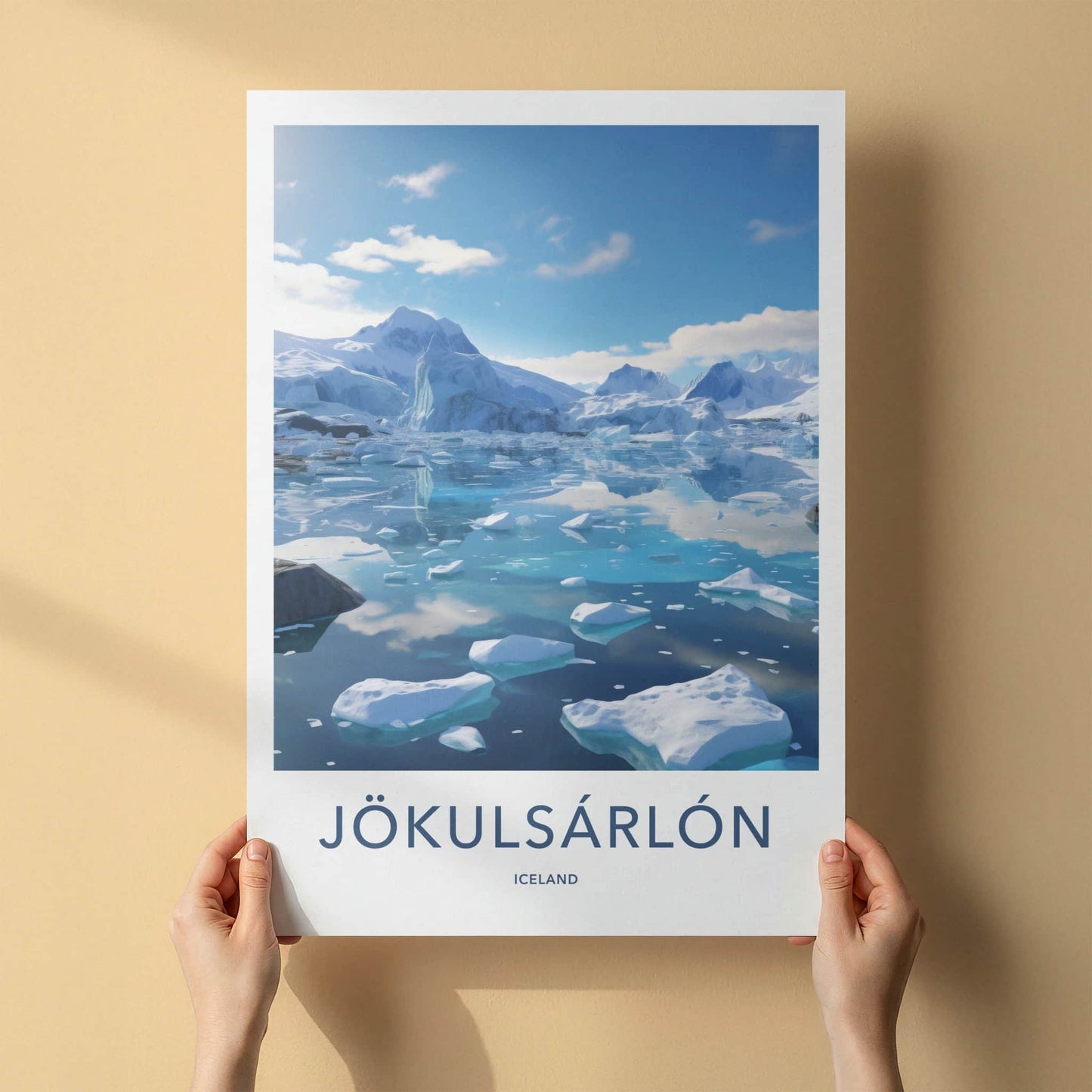 Jokulsarlon Poster - Iceland Travel Print - Floating Blue Icebergs Home Decor
