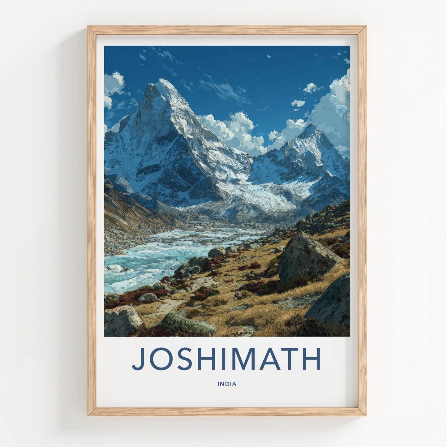 Joshimath Poster - India Travel Art - Uttarakhand Himalayan Icy River Home Decor