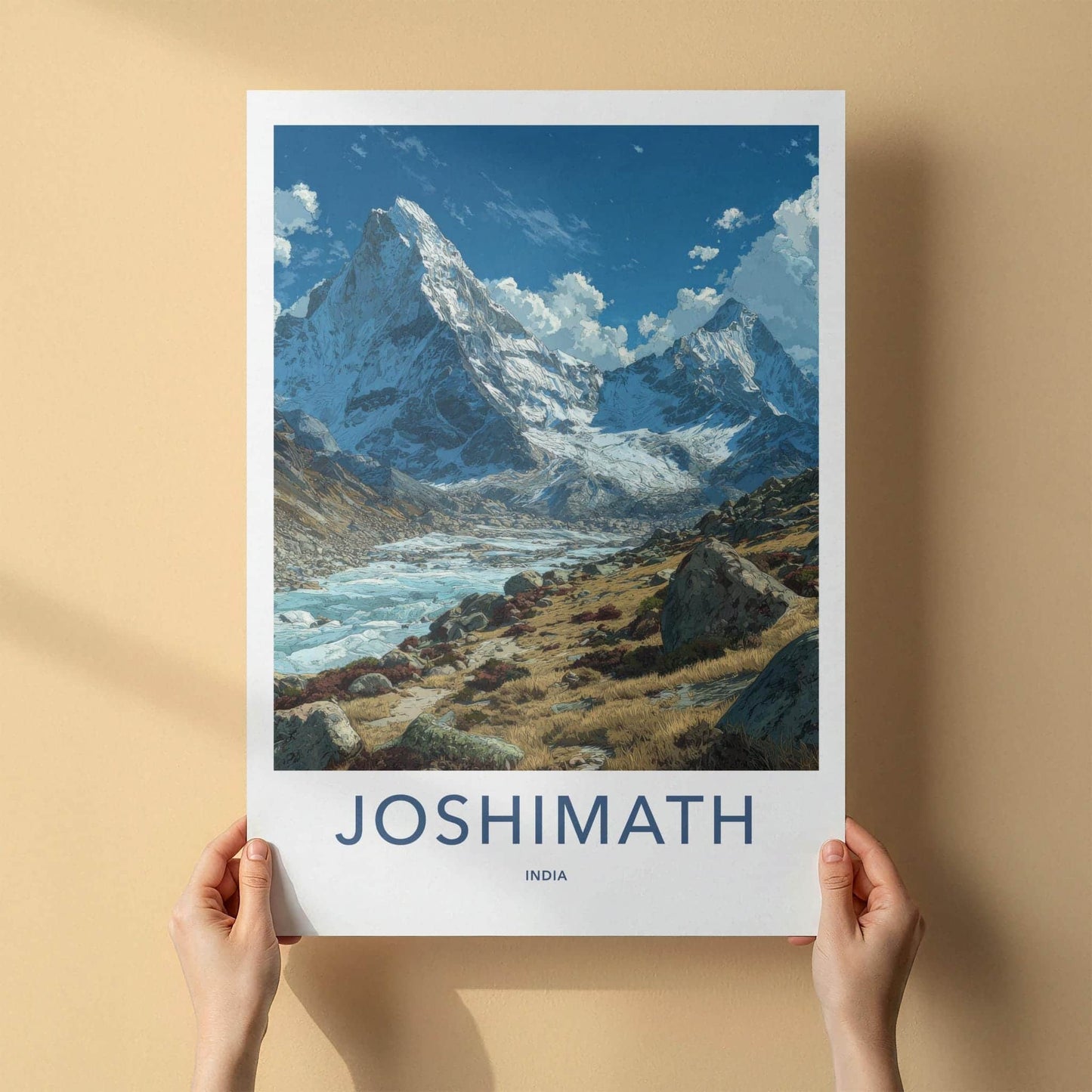Joshimath Poster - India Travel Art - Uttarakhand Himalayan Icy River Home Decor