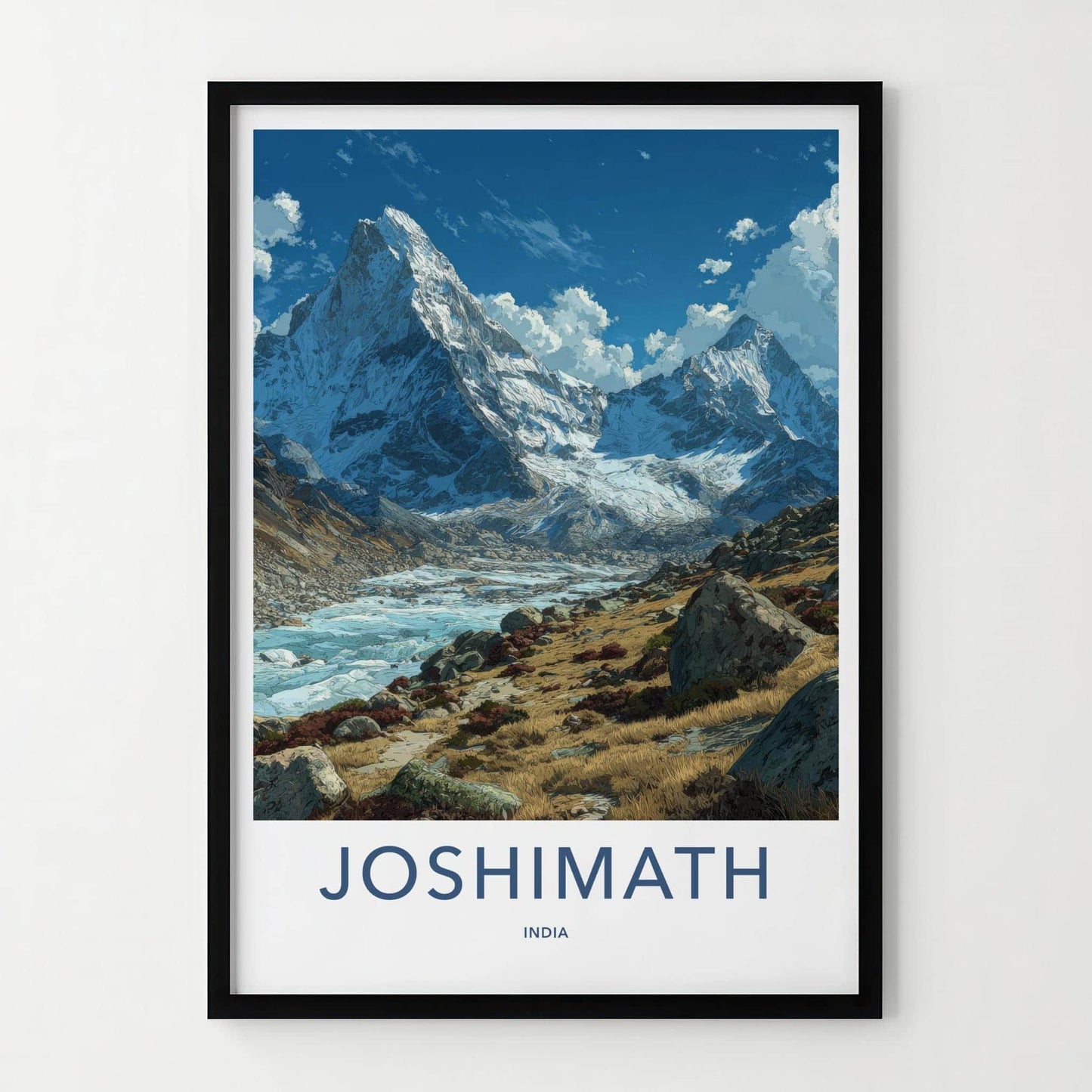 Joshimath Poster - India Travel Art - Uttarakhand Himalayan Icy River Home Decor