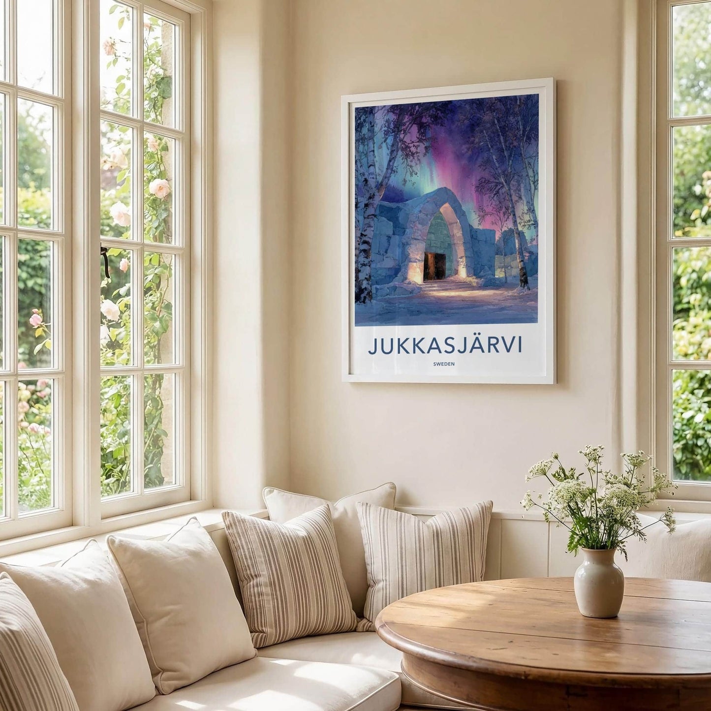Jukkasjarvi Poster - Sweden Travel Art - Ice Arch Aurora Home Decor