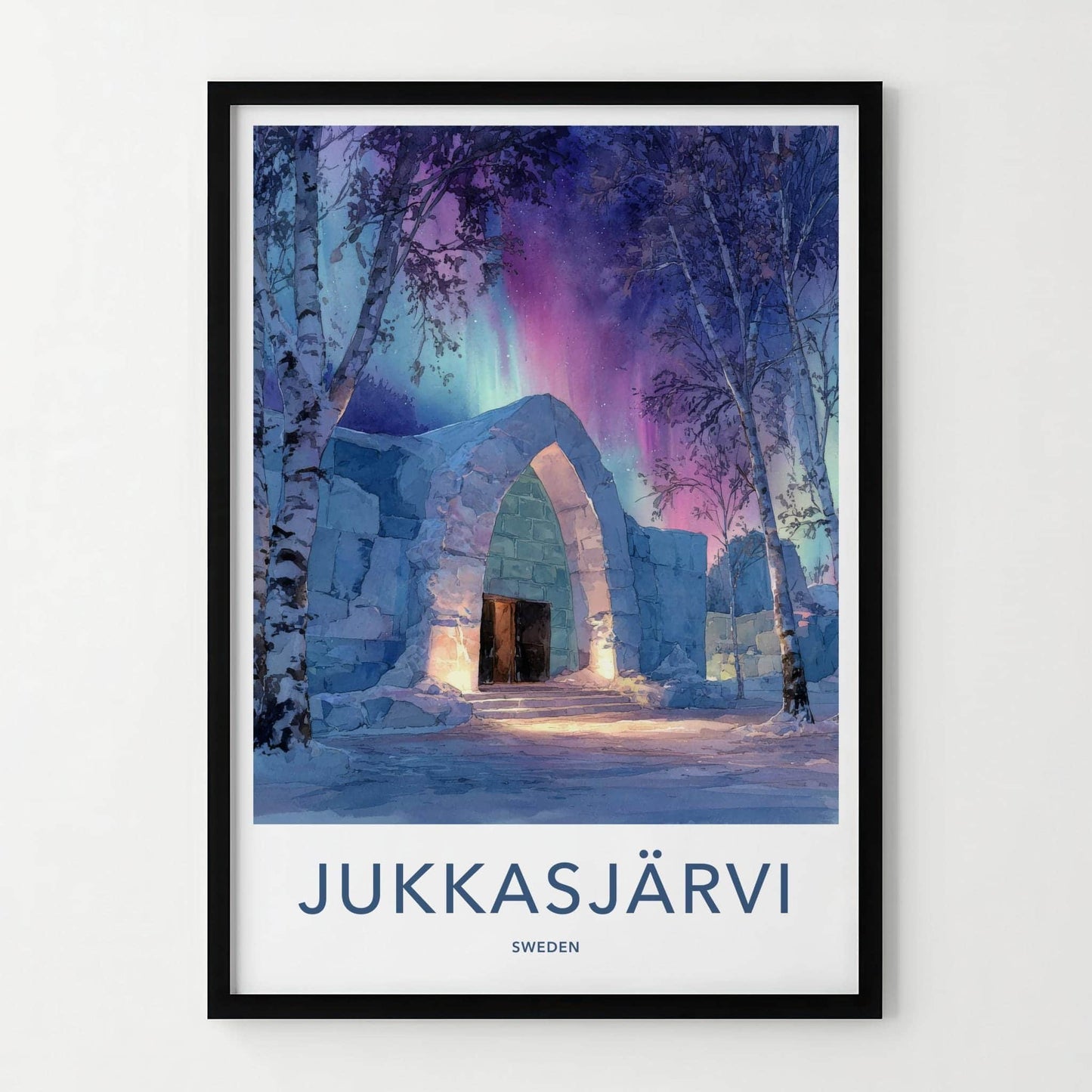 Jukkasjarvi Poster - Sweden Travel Art - Ice Arch Aurora Home Decor