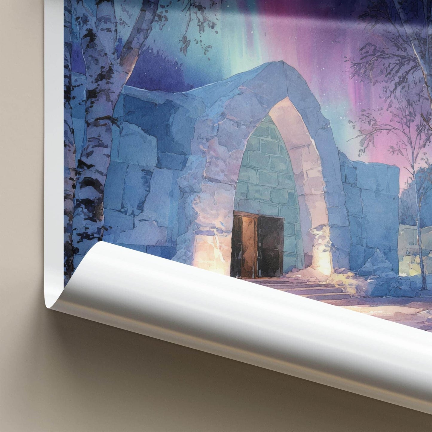 Jukkasjarvi Poster - Sweden Travel Art - Ice Arch Aurora Home Decor