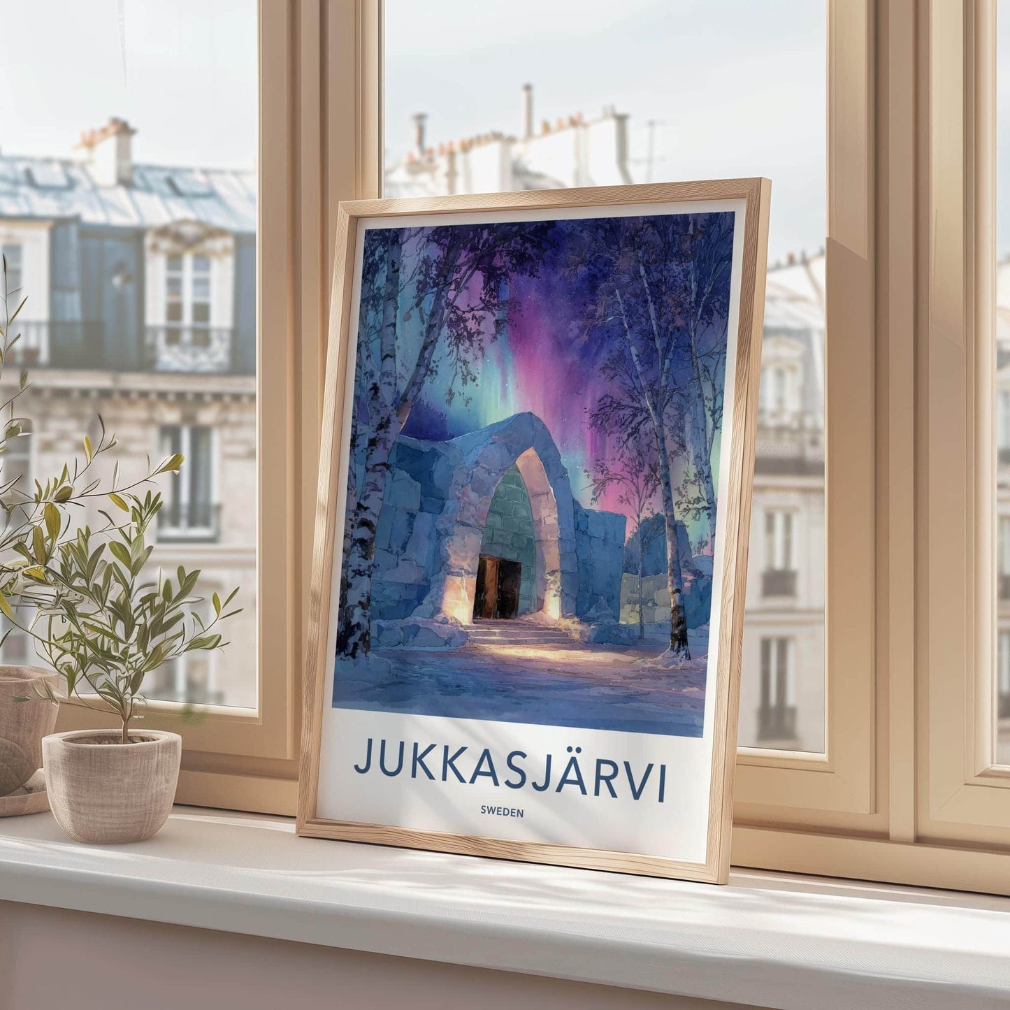 Jukkasjarvi Poster - Sweden Travel Art - Ice Arch Aurora Home Decor