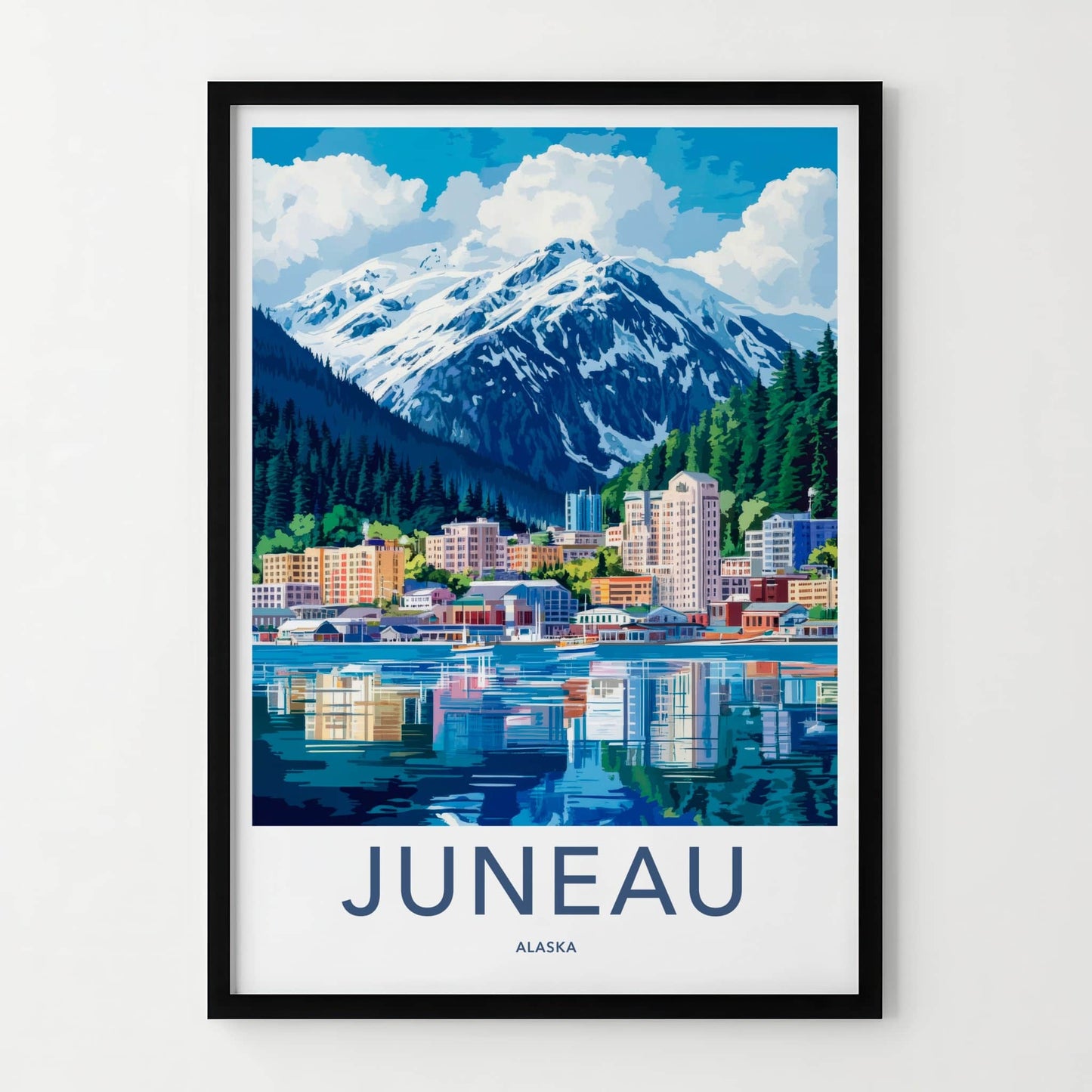 Juneau Poster - Alaska Travel Art - Waterfront City Reflection Home Decor