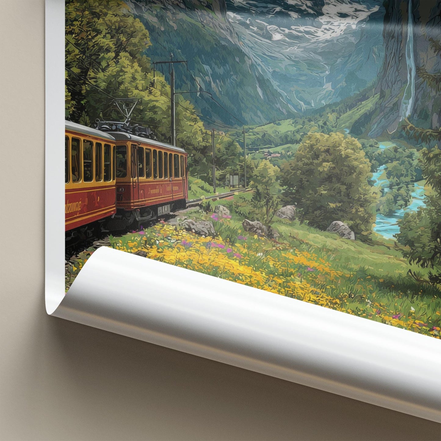 Jungfrau Poster - Switzerland Travel Art - Alpine Valley Train Home Decor