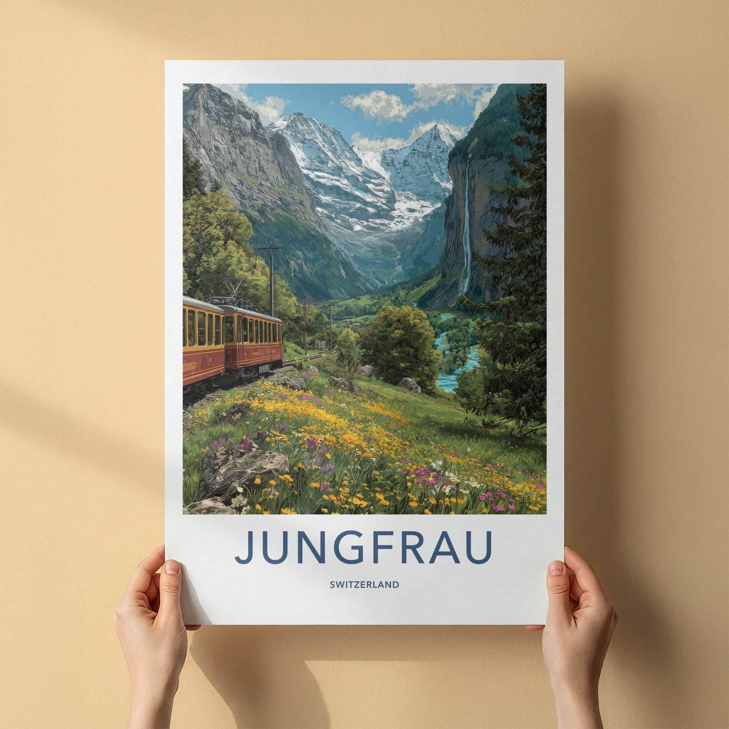 Jungfrau Poster - Switzerland Travel Art - Alpine Valley Train Home Decor