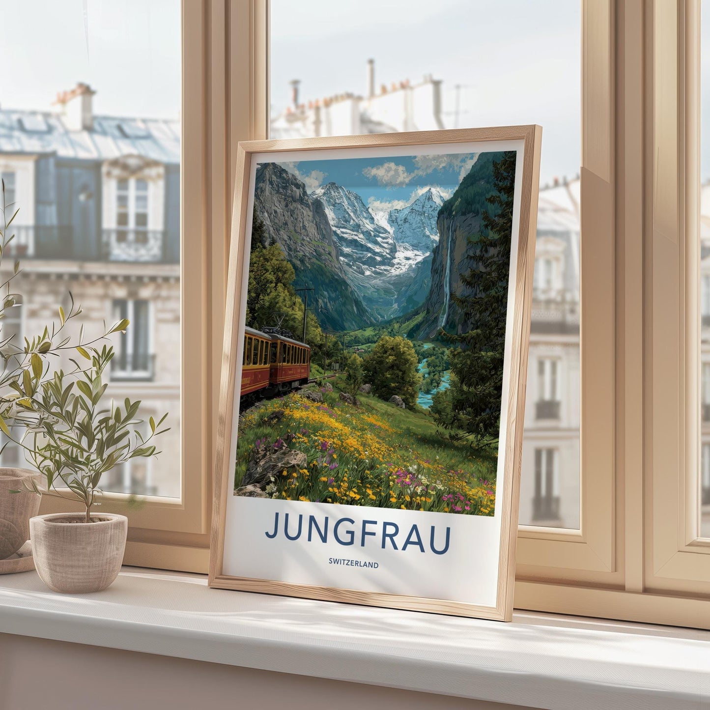 Jungfrau Poster - Switzerland Travel Art - Alpine Valley Train Home Decor