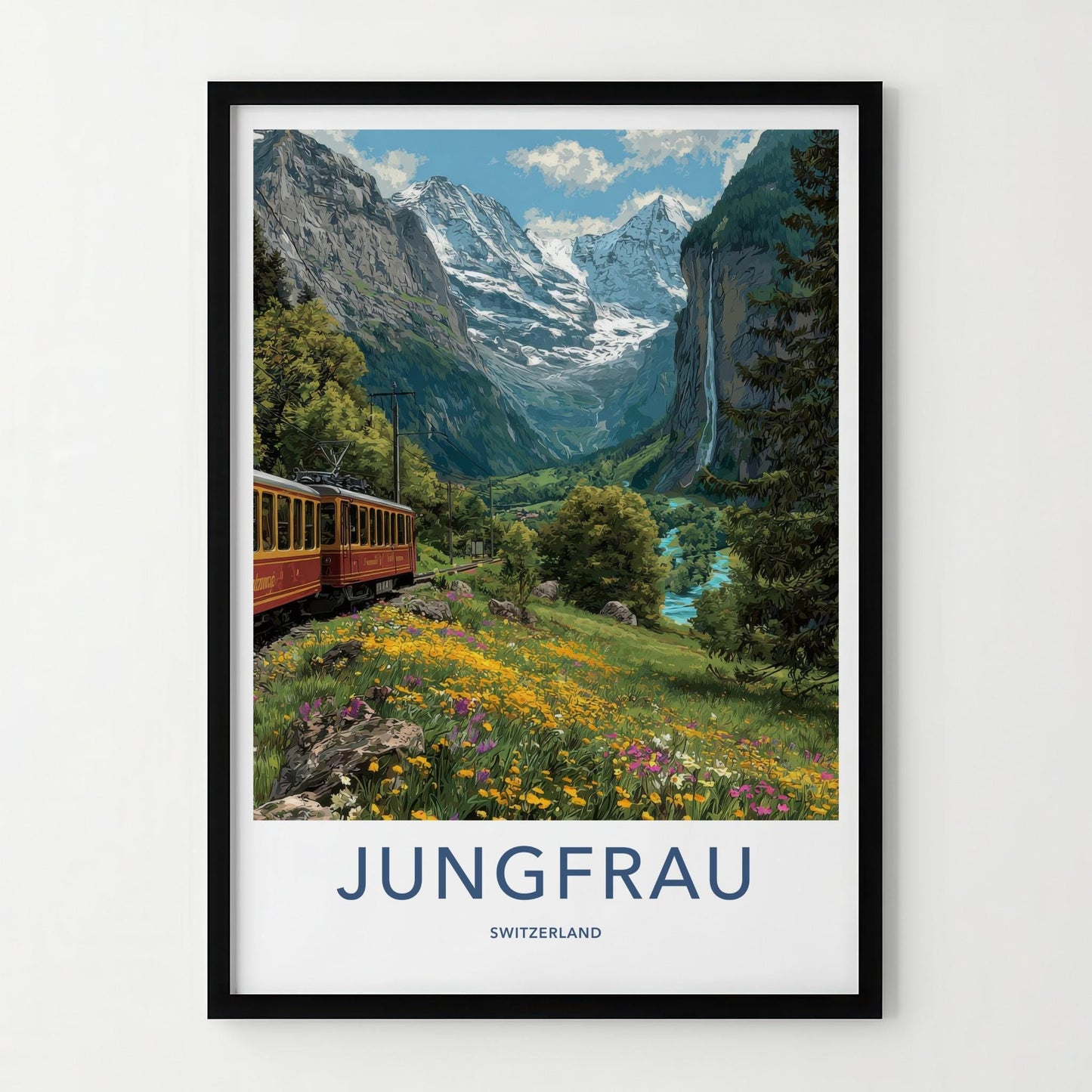 Jungfrau Poster - Switzerland Travel Art - Alpine Valley Train Home Decor