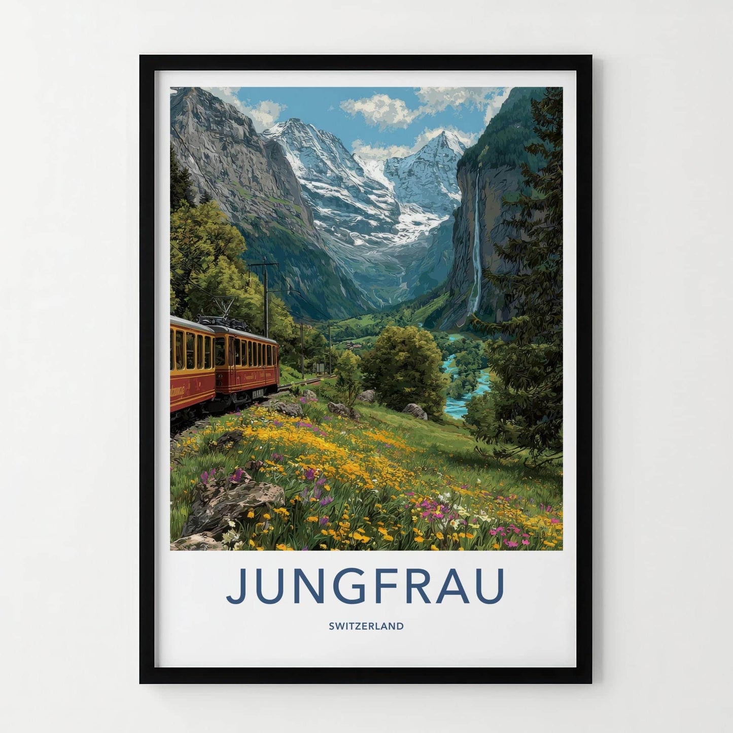 Jungfrau Poster - Switzerland Travel Art - Alpine Valley Train Home Decor