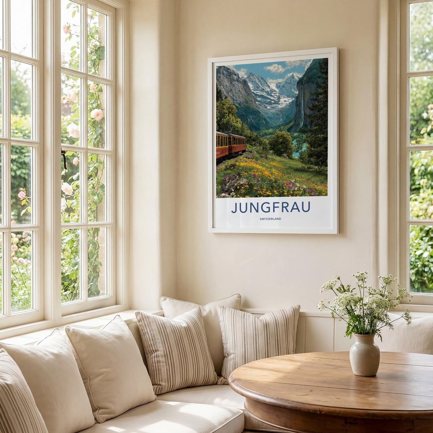 Jungfrau Poster - Switzerland Travel Art - Alpine Valley Train Home Decor