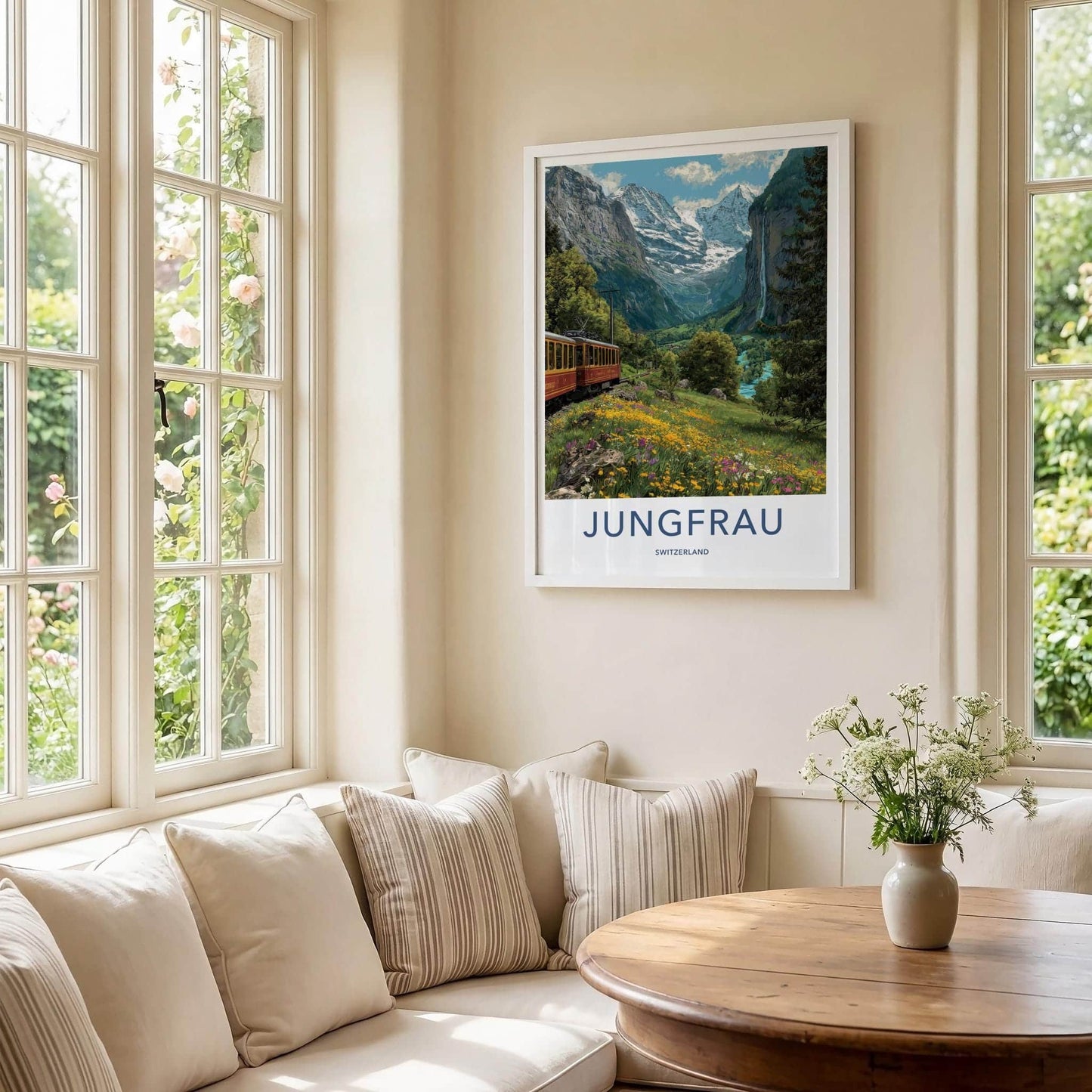 Jungfrau Poster - Switzerland Travel Art - Alpine Valley Train Home Decor