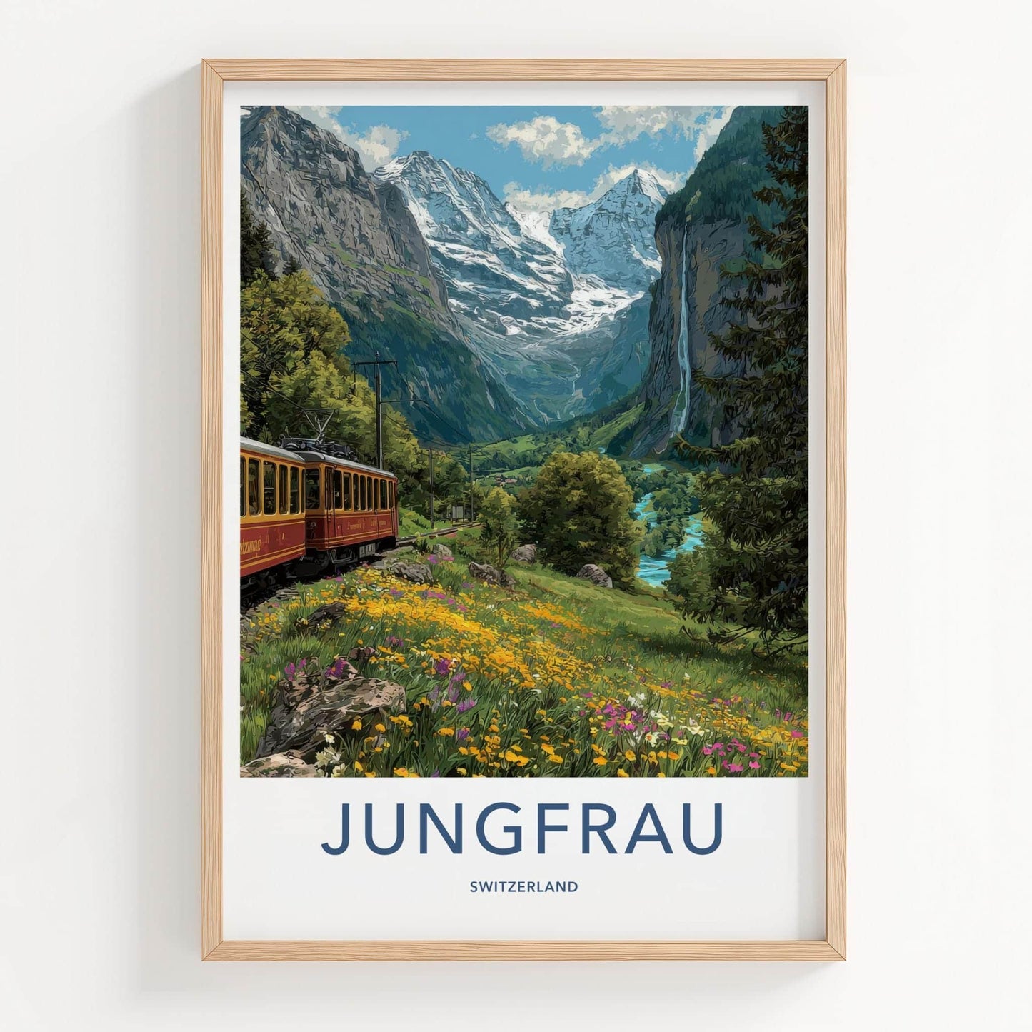 Jungfrau Poster - Switzerland Travel Art - Alpine Valley Train Home Decor