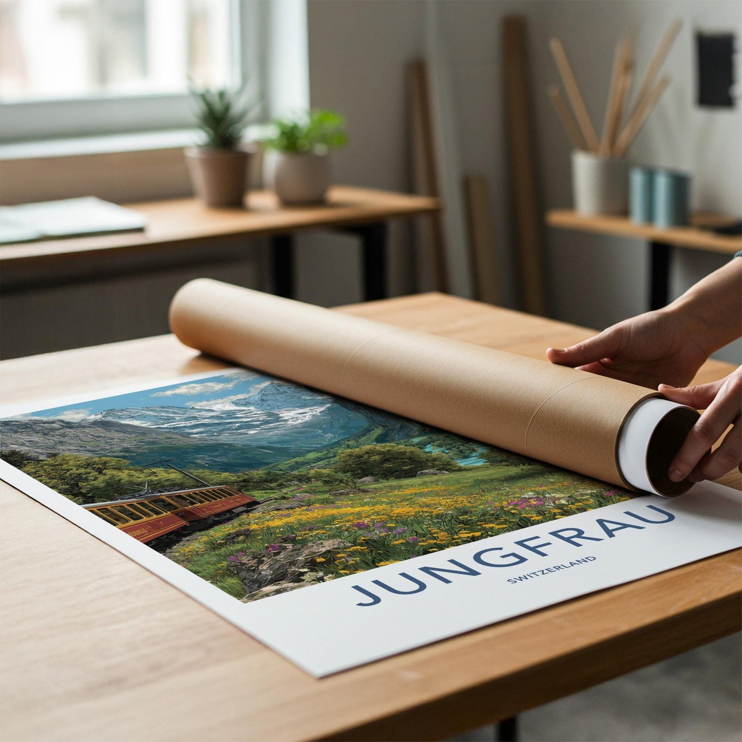 Jungfrau Poster - Switzerland Travel Art - Alpine Valley Train Home Decor