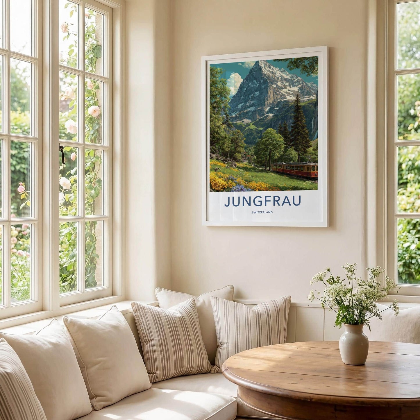Jungfrau Poster - Switzerland Travel Art - Mountain Train Alpine Home Decor