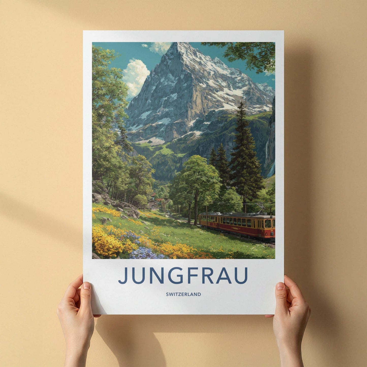 Jungfrau Poster - Switzerland Travel Art - Mountain Train Alpine Home Decor