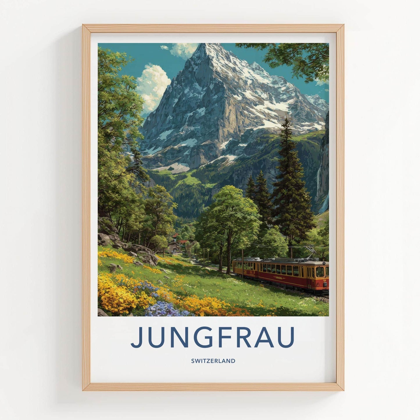 Jungfrau Poster - Switzerland Travel Art - Mountain Train Alpine Home Decor