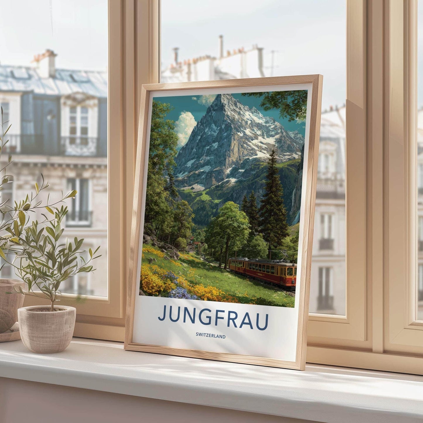Jungfrau Poster - Switzerland Travel Art - Mountain Train Alpine Home Decor