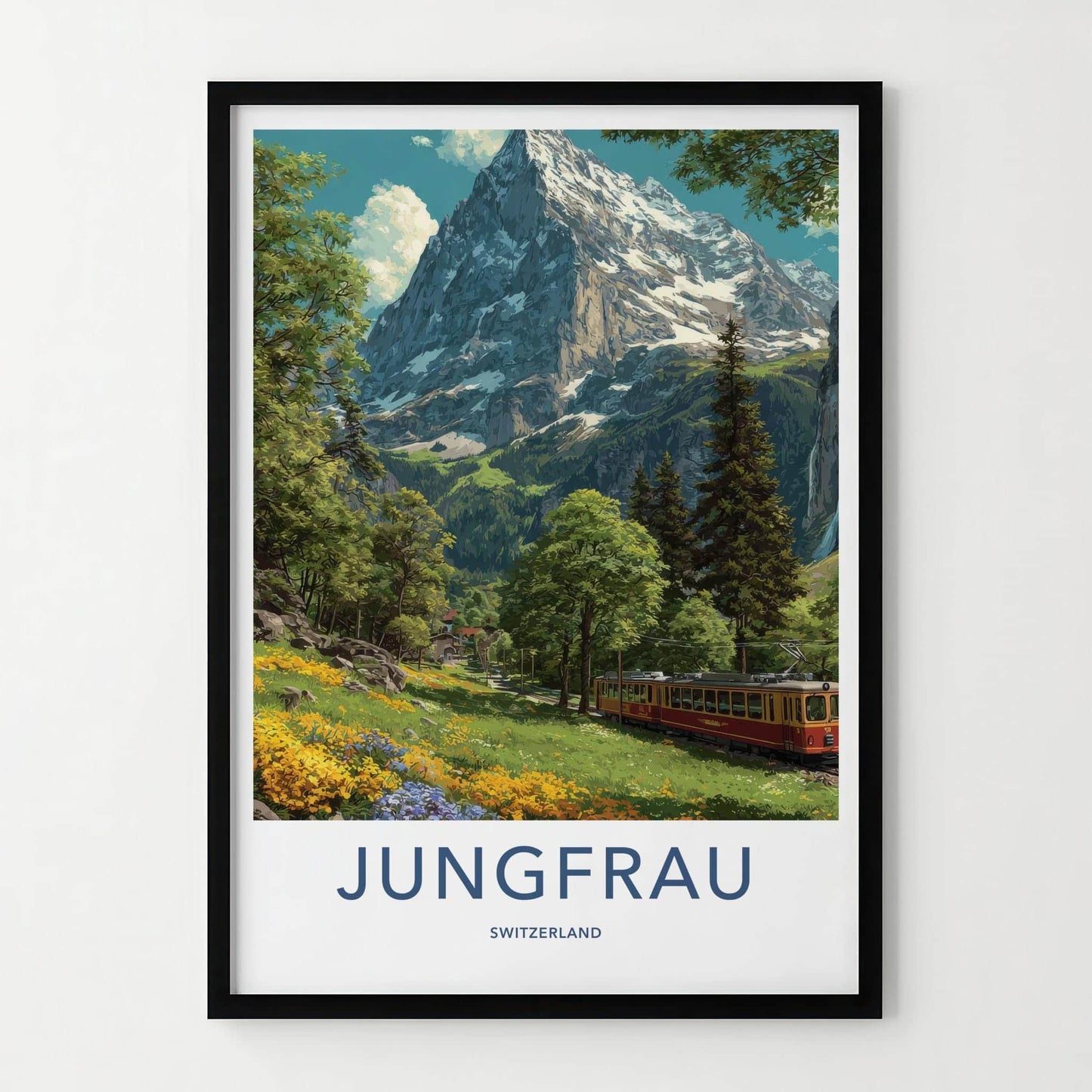 Jungfrau Poster - Switzerland Travel Art - Mountain Train Alpine Home Decor