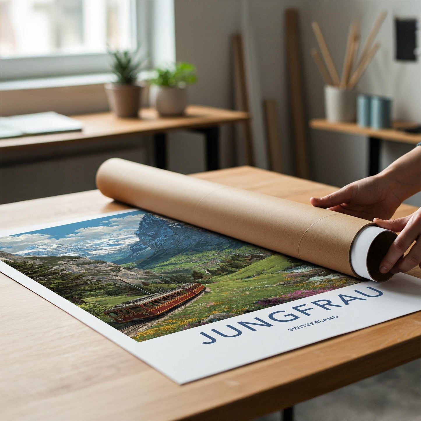 Jungfrau Poster - Switzerland Travel Art - Red Train Valley Wall Decor