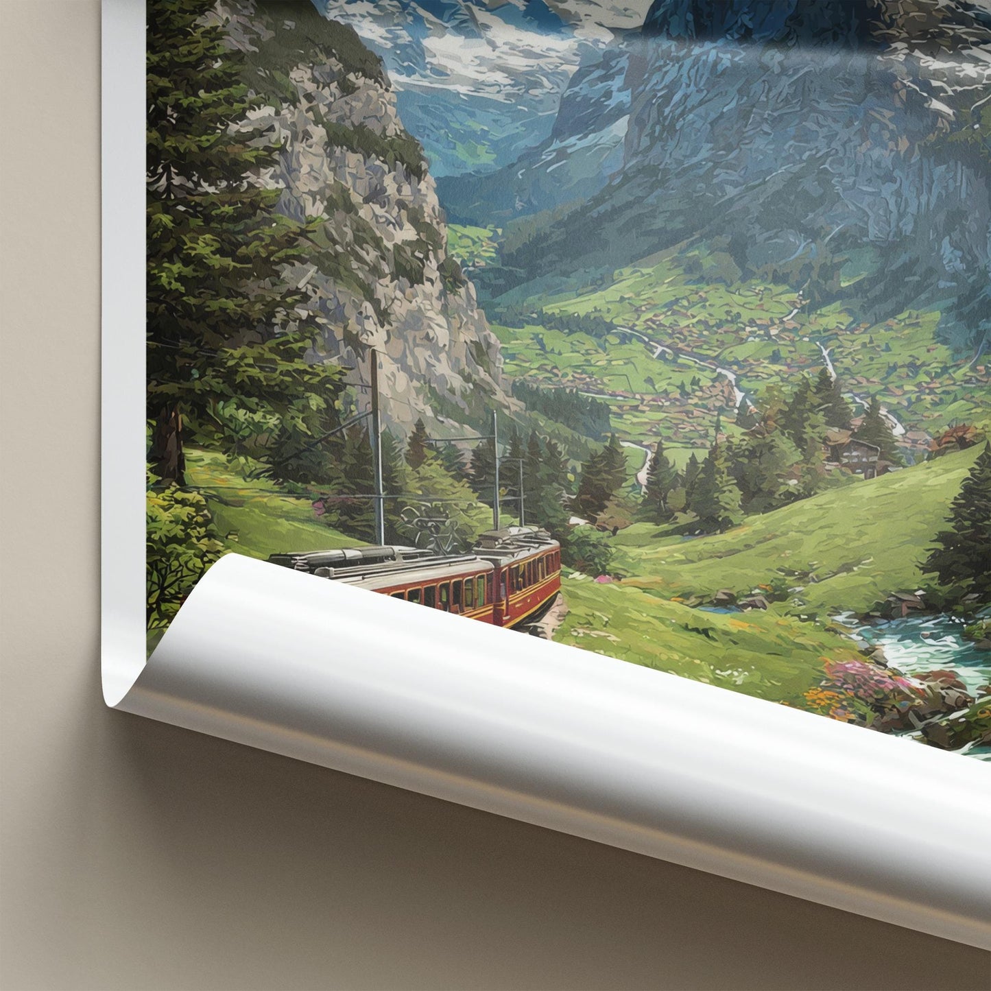 Jungfrau Poster - Switzerland Travel Art - Red Train Valley Wall Decor