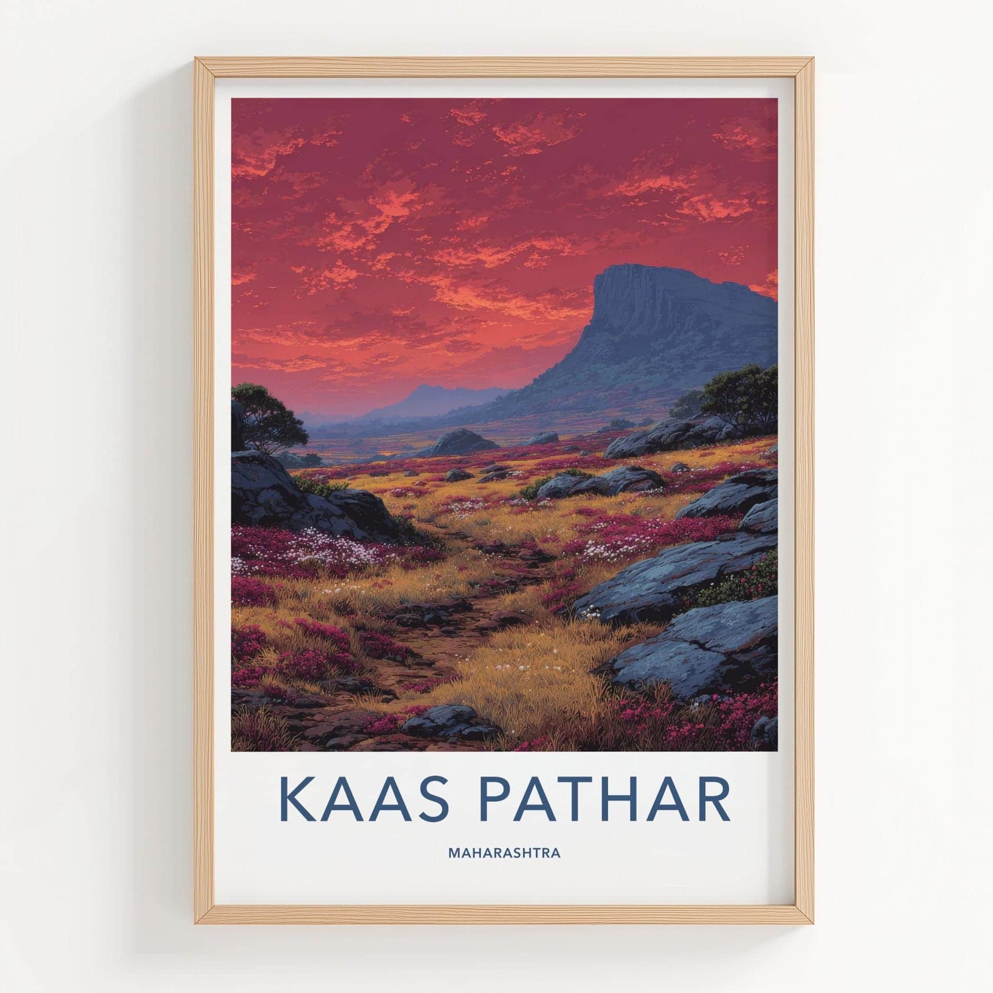 Kaas Pathar Poster - India Art Print - Maharashtra Flowery Plateau Sunset Wall Decor