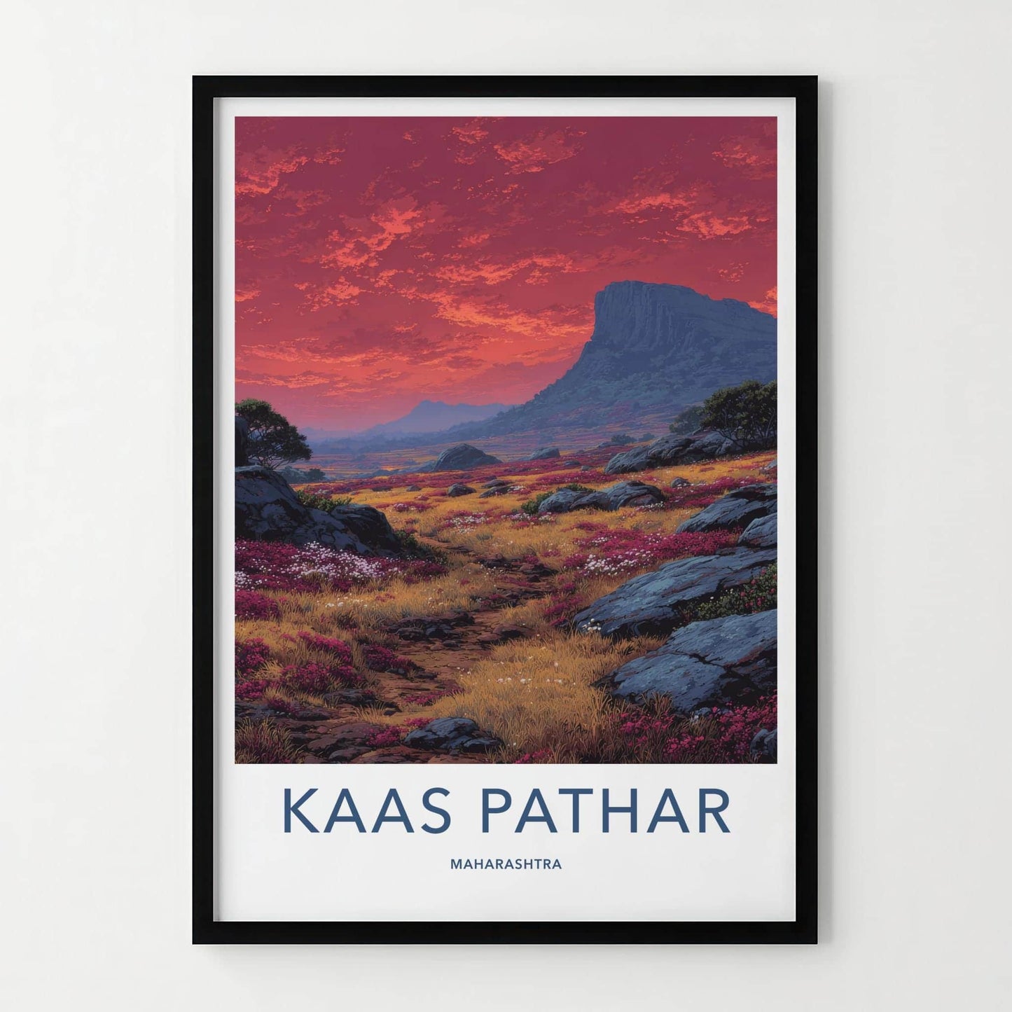 Kaas Pathar Poster - India Art Print - Maharashtra Flowery Plateau Sunset Wall Decor