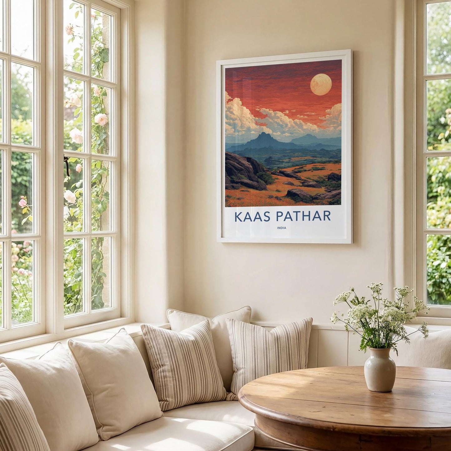 Kaas Pathar Poster - India Travel Art - Maharashtra Autumn Flower Meadow Wall Decor