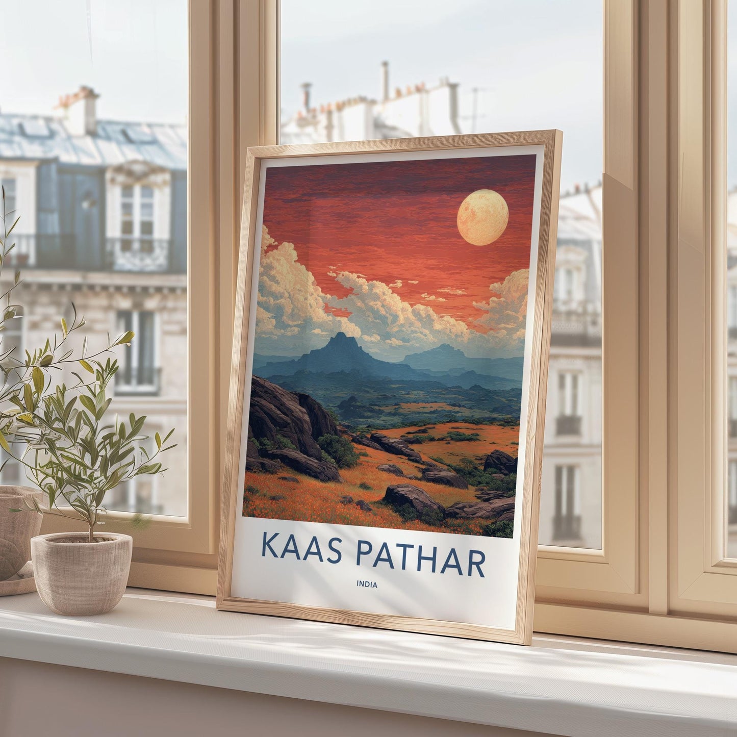 Kaas Pathar Poster - India Travel Art - Maharashtra Autumn Flower Meadow Wall Decor