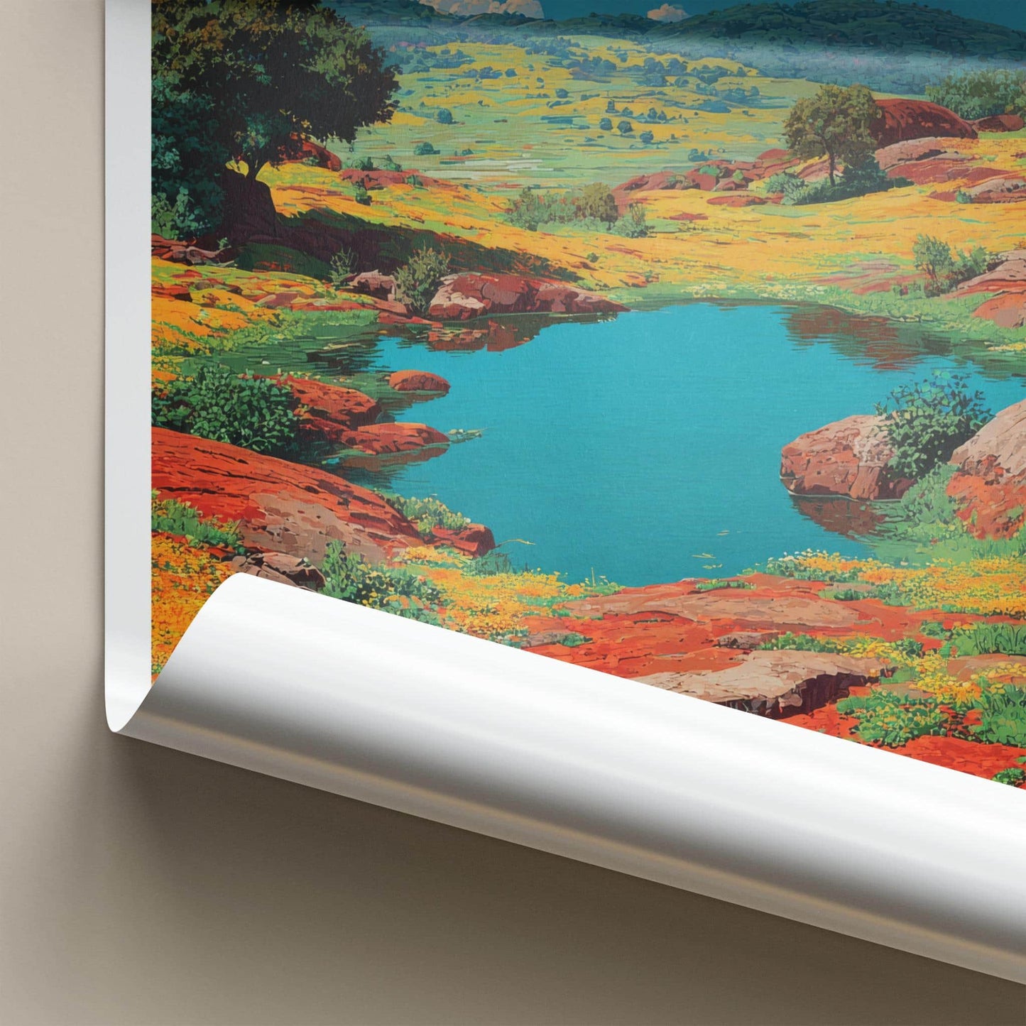Kaas Pathar Poster - India Travel Art - Maharashtra Blue Lake Flowers Home Decor