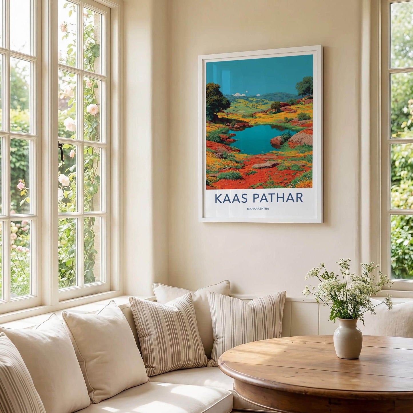 Kaas Pathar Poster - India Travel Art - Maharashtra Blue Lake Flowers Home Decor