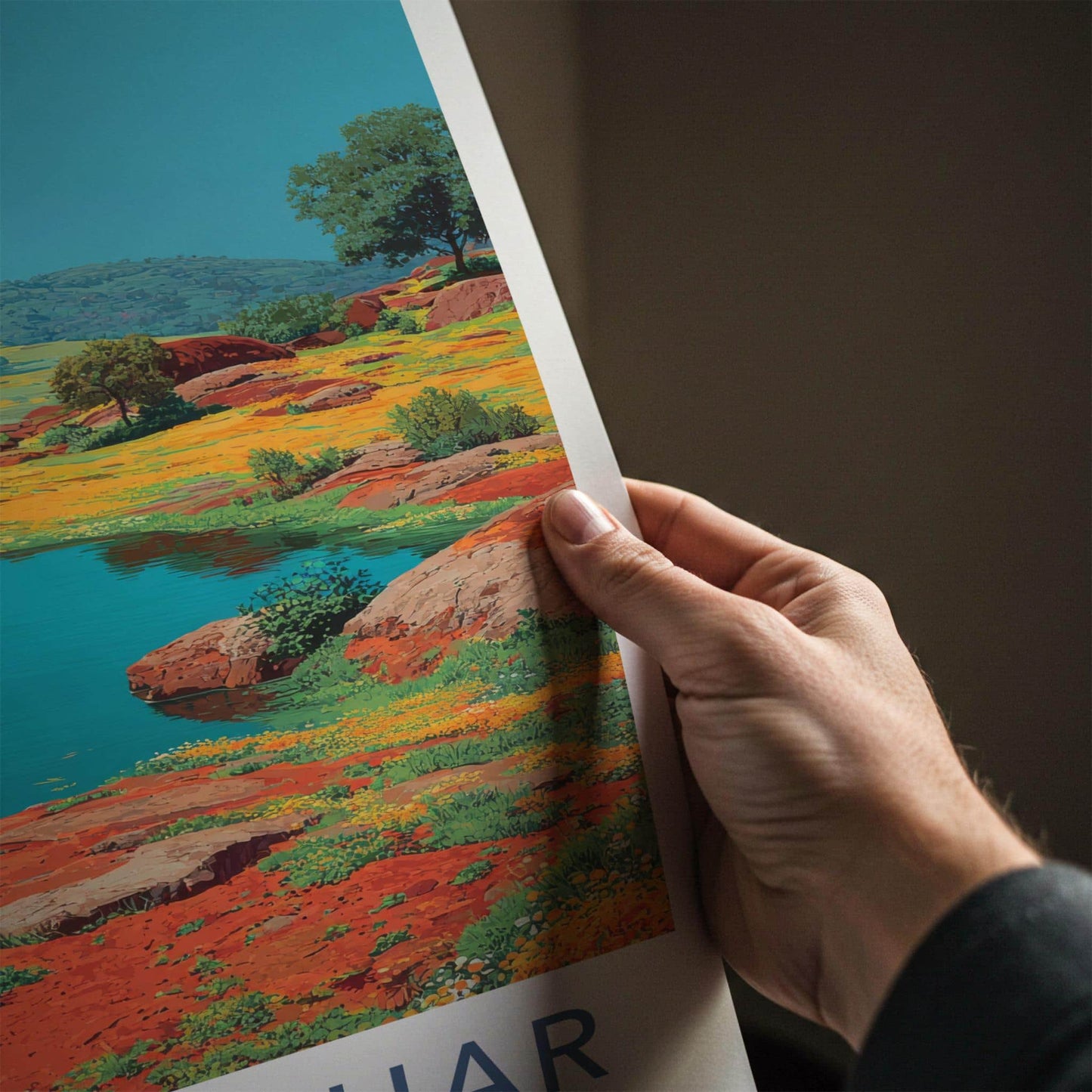 Kaas Pathar Poster - India Travel Art - Maharashtra Blue Lake Flowers Home Decor