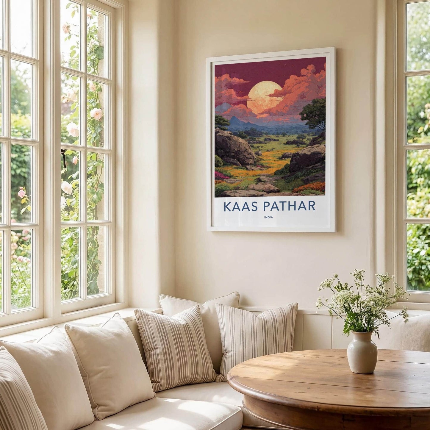 Kaas Pathar Poster - India Travel Art - Maharashtra dramatic moonscape Home Decor
