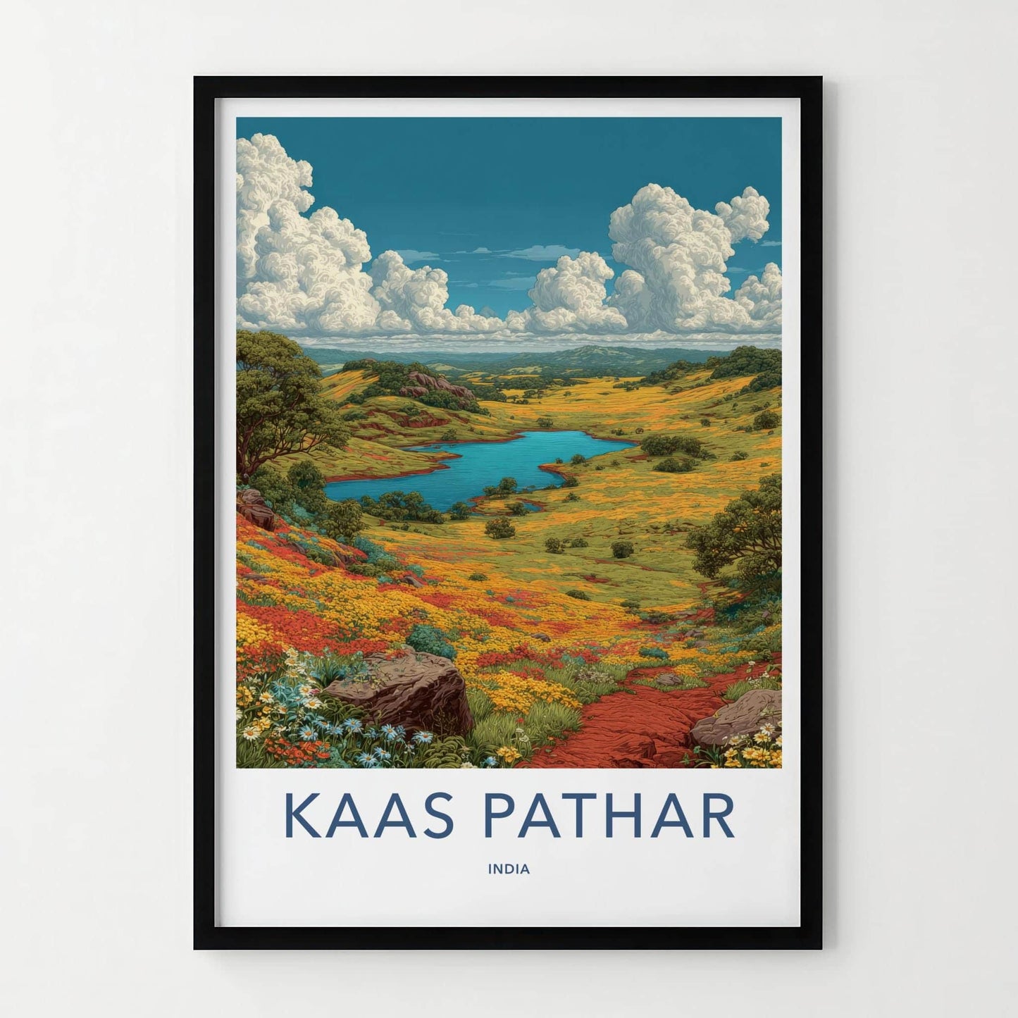 Kaas Pathar Poster - India Travel Art - Maharashtra Floral Valley Wall Decor