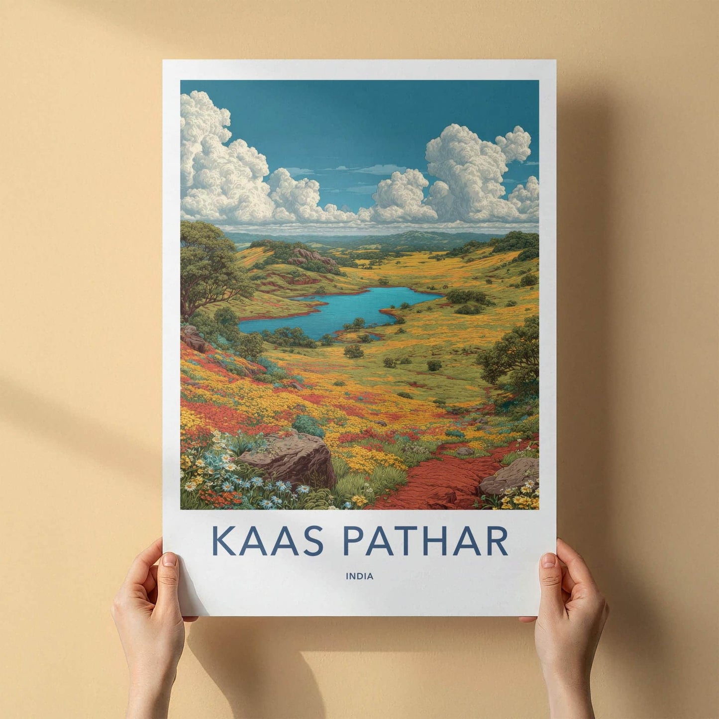 Kaas Pathar Poster - India Travel Art - Maharashtra Floral Valley Wall Decor