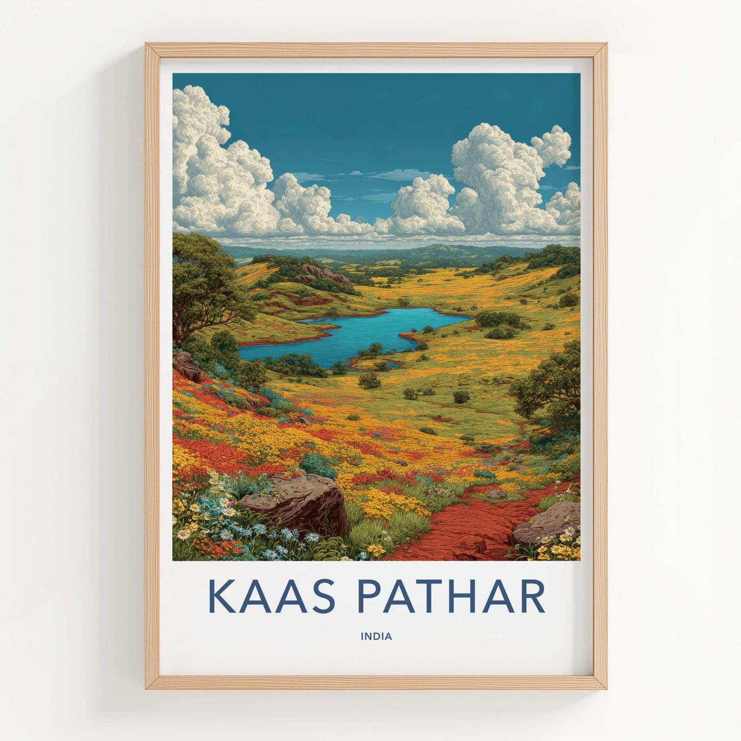 Kaas Pathar Poster - India Travel Art - Maharashtra Floral Valley Wall Decor