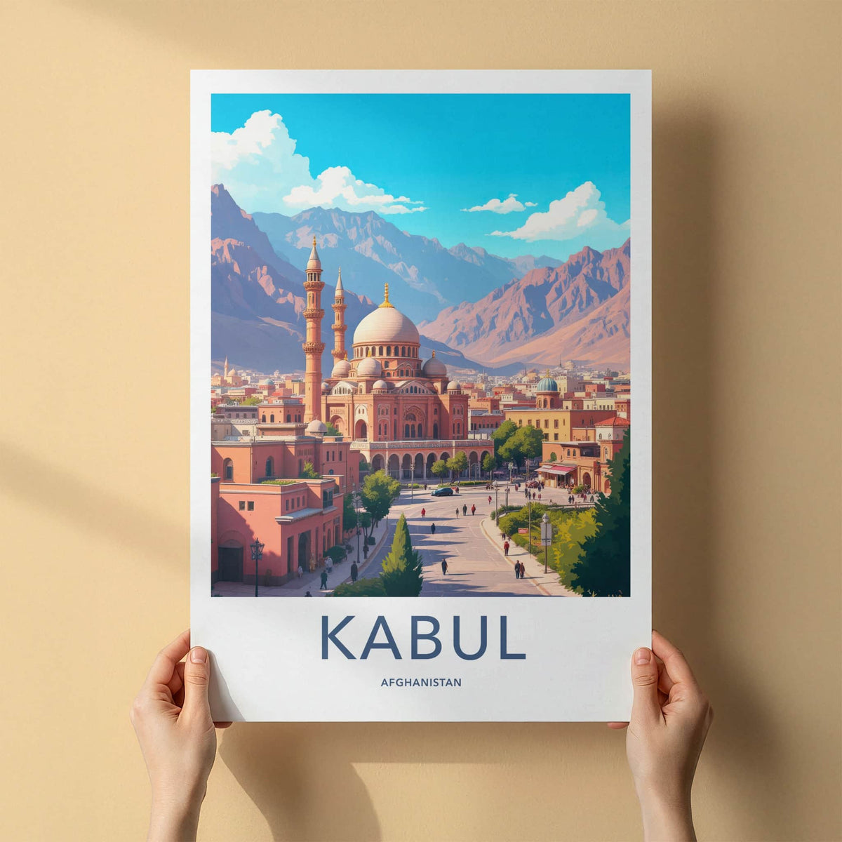 Kabul Poster - Afghanistan Travel Art - Grand Mosque City Home Decor