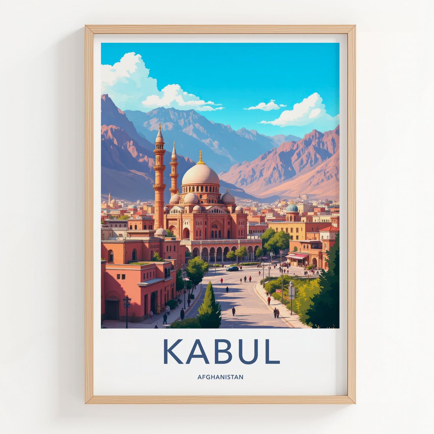 Kabul Poster - Afghanistan Travel Art - Grand Mosque City Home Decor