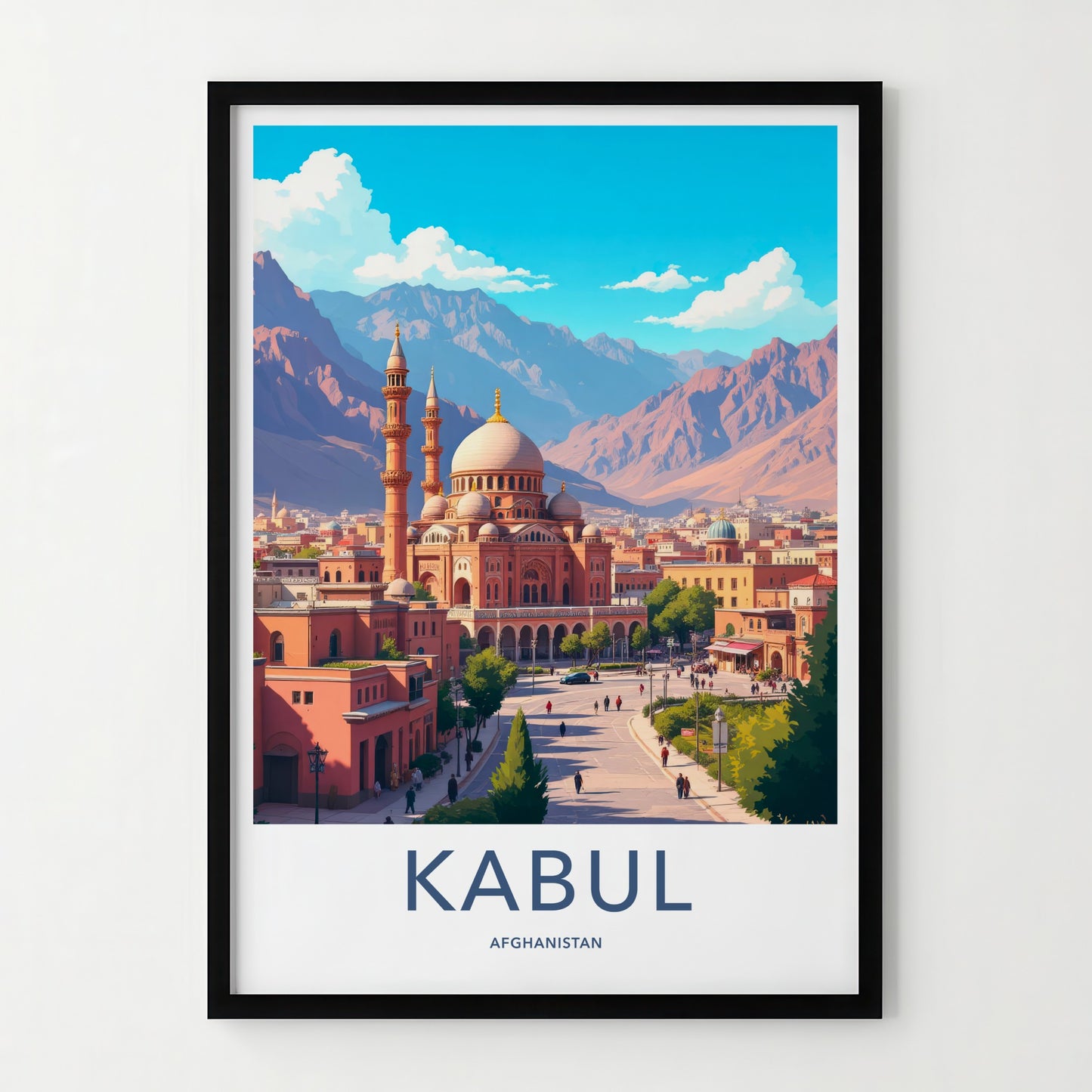 Kabul Poster - Afghanistan Travel Art - Grand Mosque City Home Decor