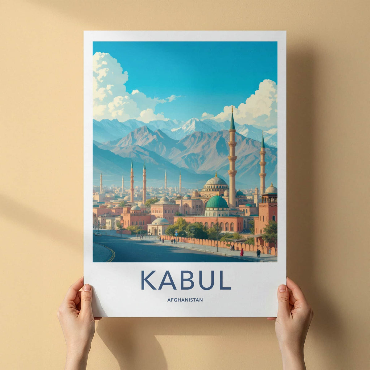 Kabul Poster - Afghanistan Travel Art - Mosques Snowy Mountains Home Decor