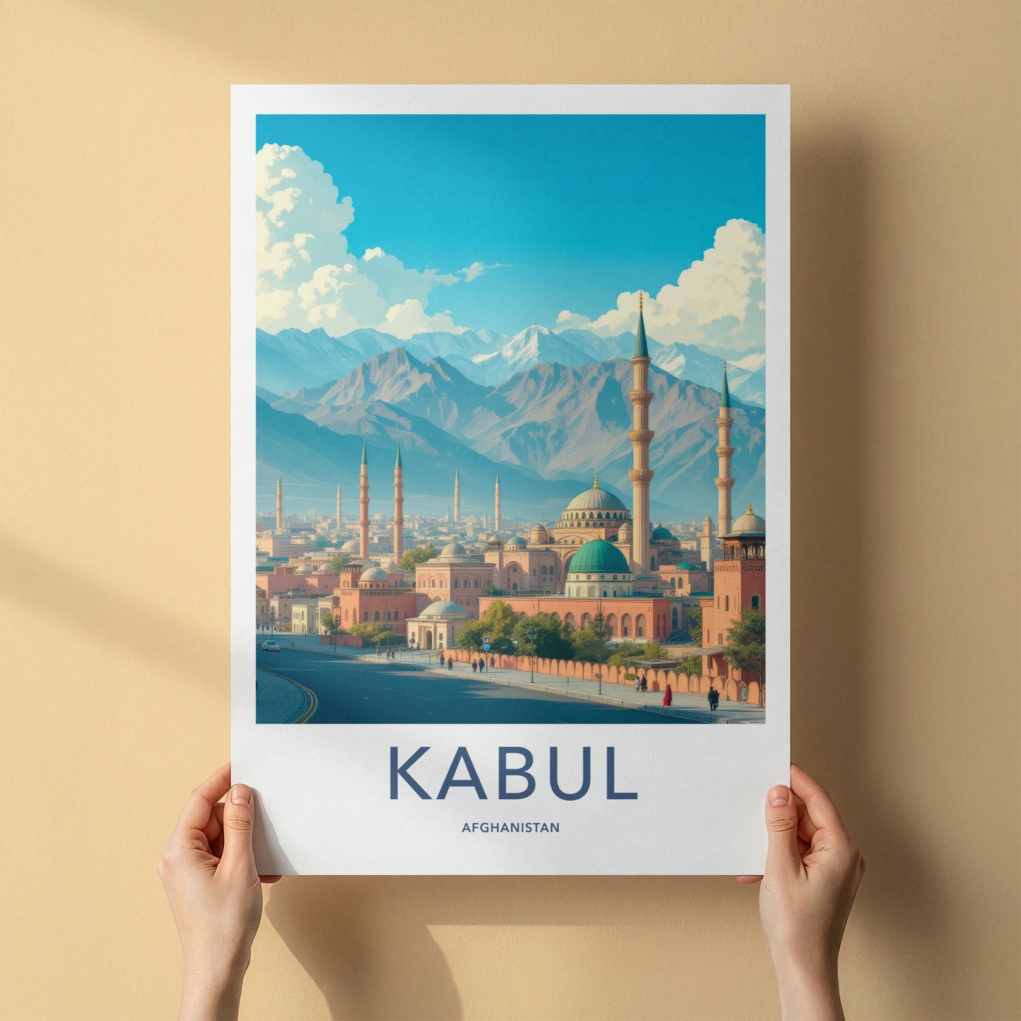Kabul Poster - Afghanistan Travel Art - Mosques Snowy Mountains Home Decor
