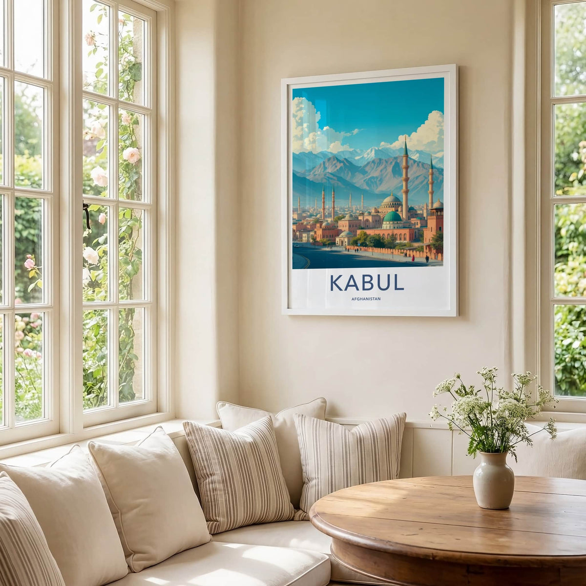 Kabul Poster - Afghanistan Travel Art - Mosques Snowy Mountains Home Decor